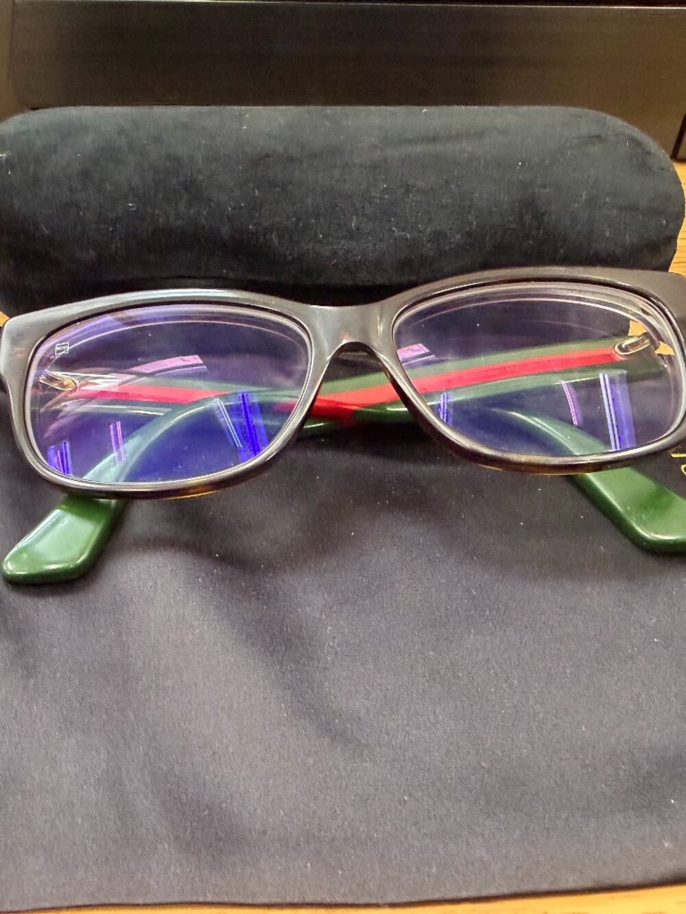Gucci Tortoiseshell Eyeglasses w/ Web Stripe Arms & Case